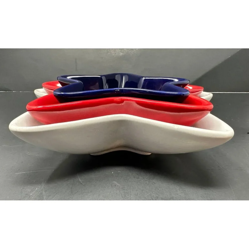 3 PIER 1 STAR SHAPED NESTING SERVING BOWLS Red White Blue Patriotic July 4th HTF - Picture 10 of 15